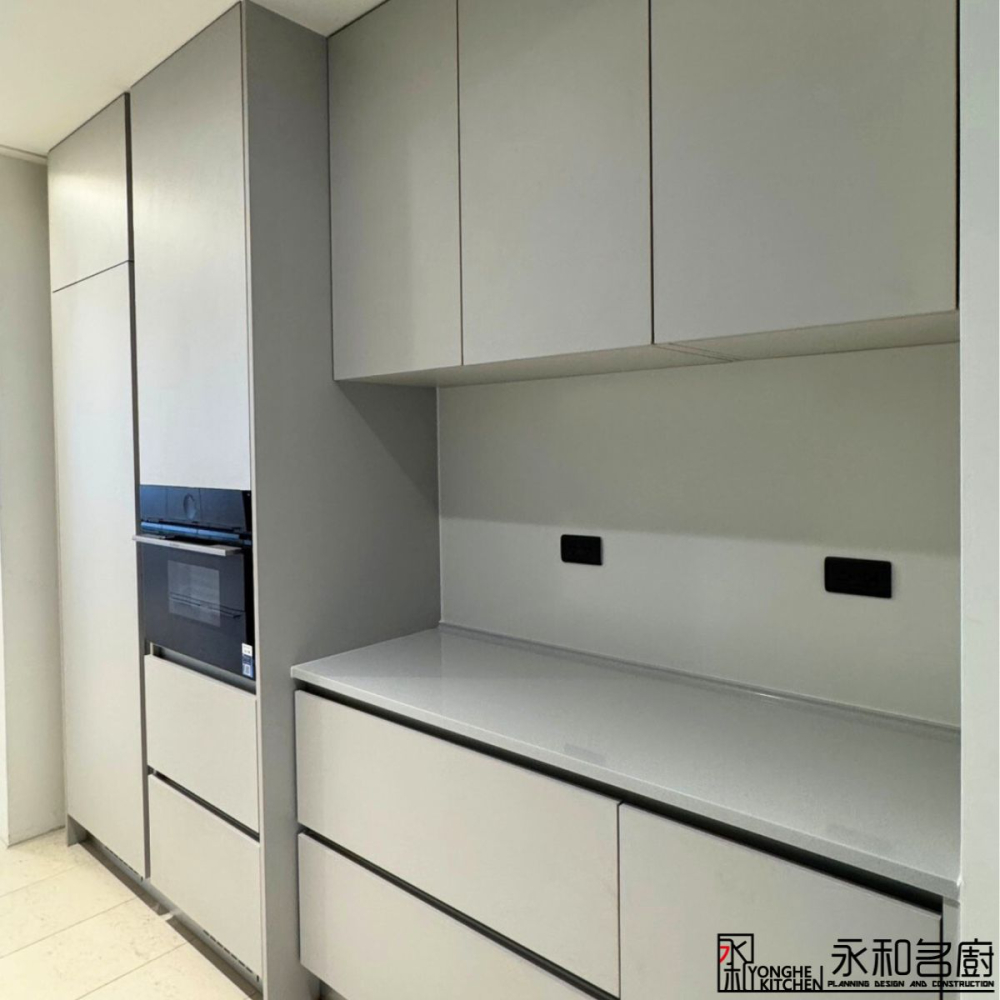 崁入式冰箱櫃、電器櫃、餐邊櫃 (人造石檯面AA625、系統板3203BS灰)