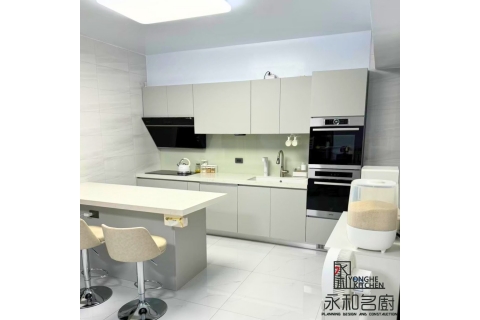 一字型系統廚具 (石英石檯面V8800、S6結晶門ST751-M霧珍珠灰)