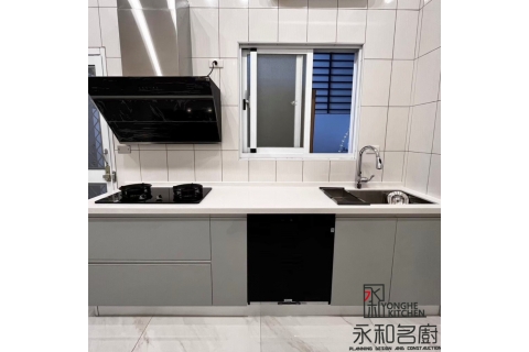 一字型系統廚具 (愷薩金石4600棉白、結晶門G003)